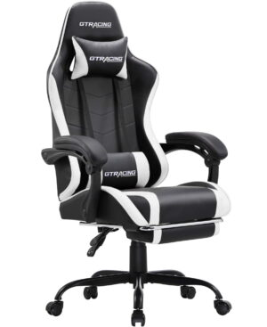 GTRACING Ergonomic GTWD-200 Gaming Chair with Adjustable Pillows and Footrest, White