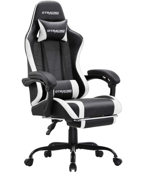GTRACING Ergonomic GTWD-200 Gaming Chair with Adjustable Pillows and Footrest, White
