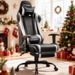 GTRACING Gaming Chair with Footrest PU Leather Office Chair with Adjustable Headrest, White